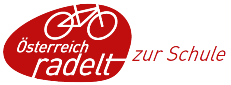 rotes Logo mit weißem Rad und Schriftzug: Österreich radelt zur Schule